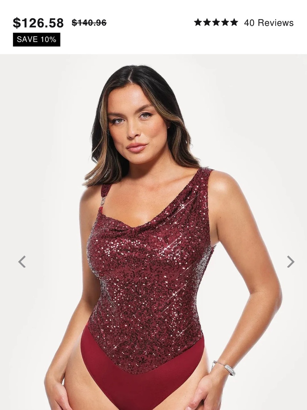 Shapewear sequin top Draped Bodysuit in Wine - Women